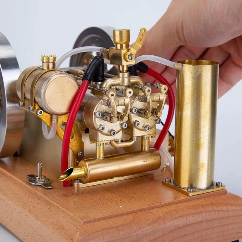 H76 Horizontal Twin Cylinder Engine Model Stainless Steel Brass Engine Mechanical Collection
