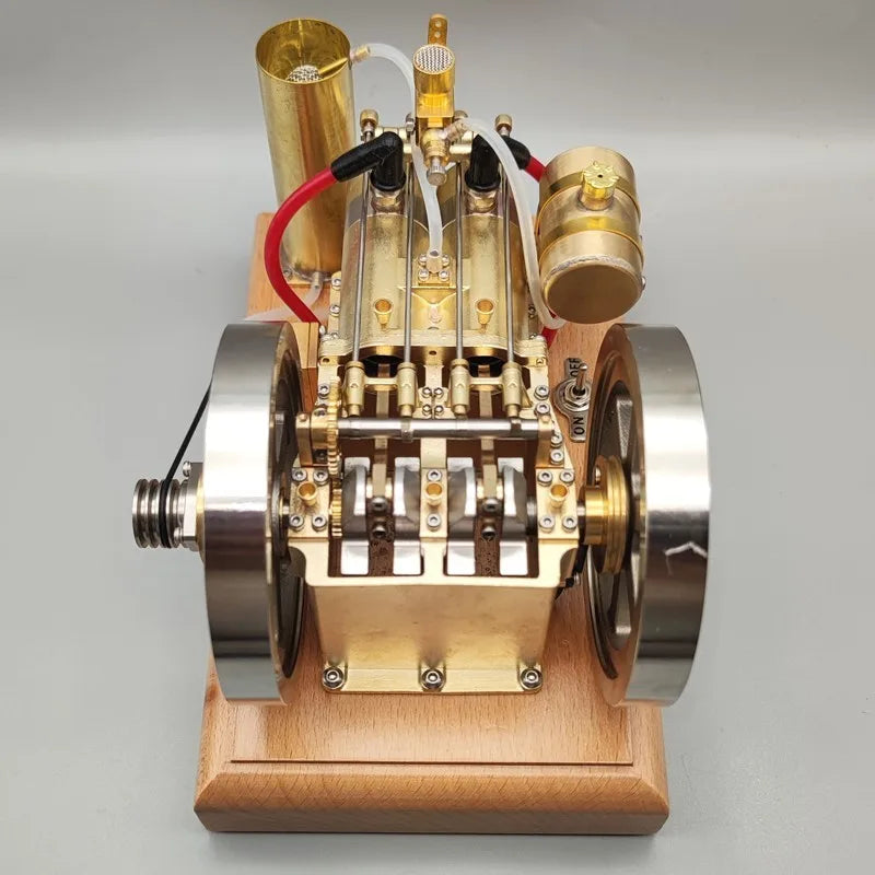H76 Horizontal Twin Cylinder Engine Model Stainless Steel Brass Engine Mechanical Collection