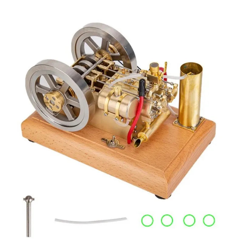 H76 Horizontal Twin Cylinder Engine Model Stainless Steel Brass Engine Mechanical Collection