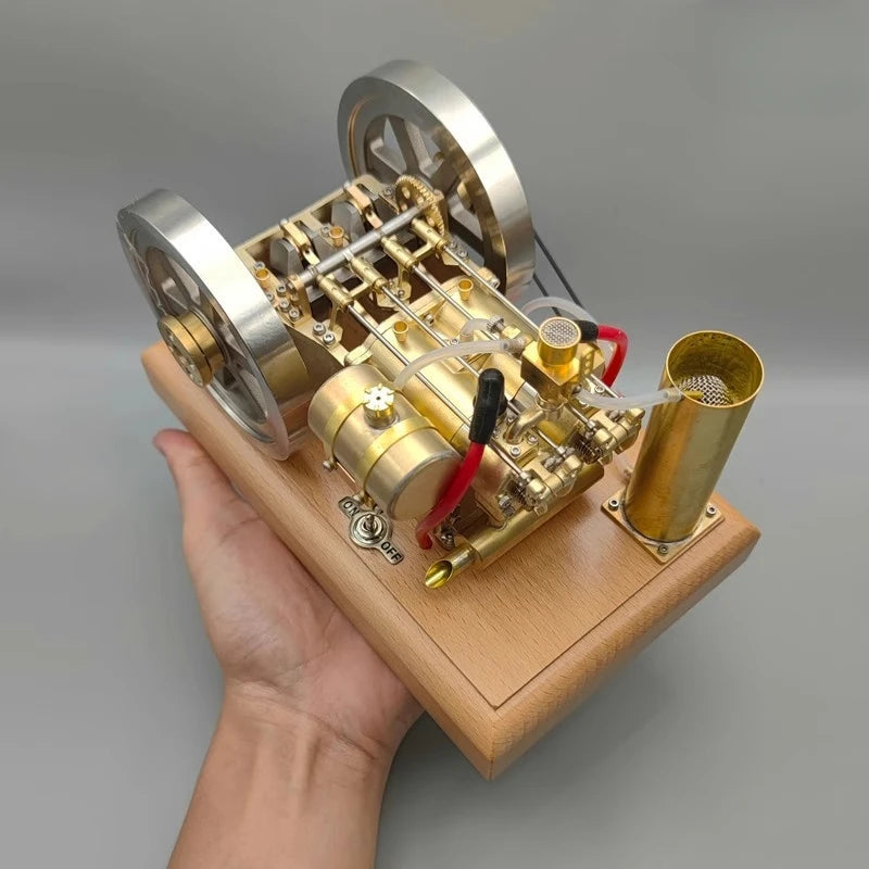 H76 Horizontal Twin Cylinder Engine Model Stainless Steel Brass Engine Mechanical Collection