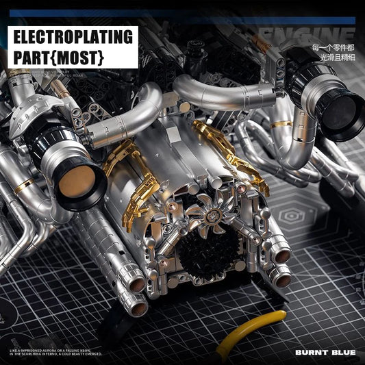 MOC Supercar V8 Engine Building Blocks Kit-2773Pcs Batmobile Engine Technology Model Twin-Turbo 8-Cyl Mechanical Engineering Set