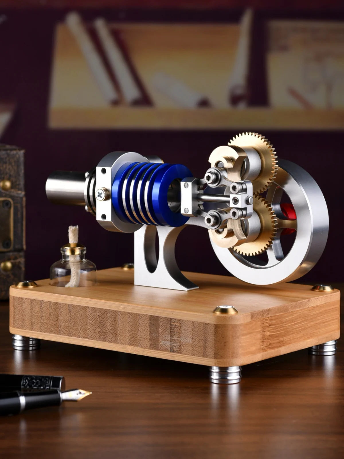 Geared Coaxial Stirling Engine Precision Piston Metal Engine Model Kit Science and Education Physics Experiment Toy - M20-TZ-01